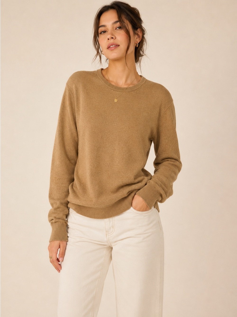 Banana Republic Forever Sweater Camel Cotton Rayon Crewneck Large